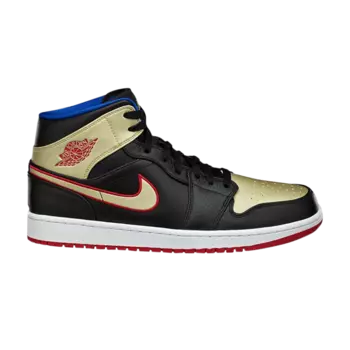 Кроссовки Air Jordan 1 Mid 'Black Gold Red', черный