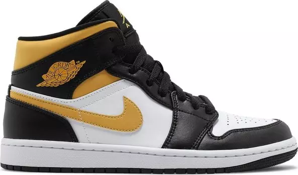 Кроссовки Air Jordan 1 Mid Black University Gold, белый