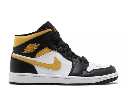 Кроссовки AIR JORDAN 1 MID 'BLACK UNIVERSITY GOLD', белый