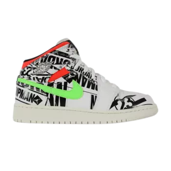 Кроссовки Air Jordan 1 Mid GS 'All Over Logos', белый