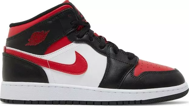 Кроссовки Air Jordan 1 Mid GS Black Fire Red, черный