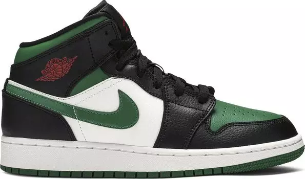 Кроссовки Air Jordan 1 Mid GS Black Pine Green, зеленый