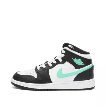 Кроссовки Air Jordan 1 Mid Gs, цвет White, Green Glow & Black
