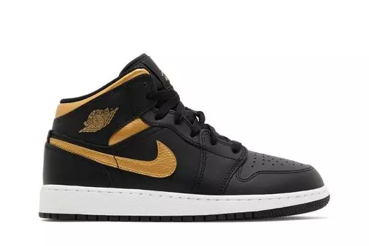 Кроссовки Air Jordan 1 Mid GS, цвет Black Metallic Gold