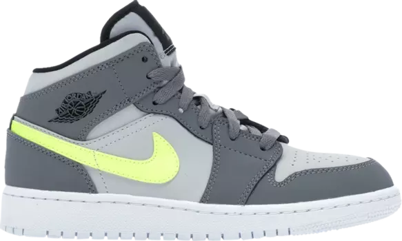 Кроссовки Air Jordan 1 Mid GS Gun Smoke Volt, серый