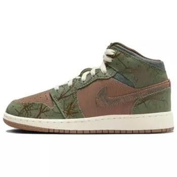 Кроссовки Air Jordan 1 Mid GS 'Treeline', зеленый