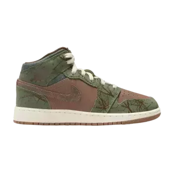 Кроссовки Air Jordan 1 Mid GS Treeline, коричневый