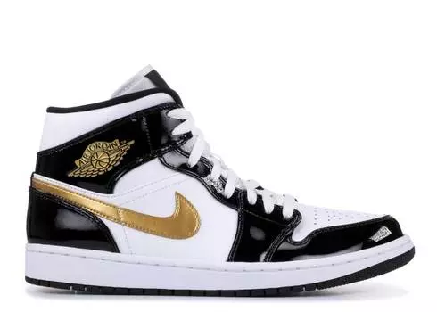 Кроссовки AIR JORDAN 1 MID PATENT 'BLACK GOLD', черный