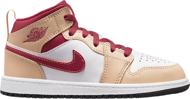 Кроссовки Air Jordan 1 Mid PS Light Curry Cardinal Red, кремовый