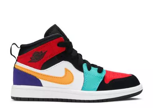 Кроссовки AIR JORDAN 1 MID PS 'MULTI-COLOR', белый