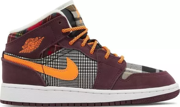 Кроссовки Air Jordan 1 Mid SE GS 'Plaid', красный