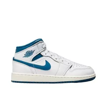 Кроссовки Air Jordan 1 Mid SE GS, цвет Wei/Industrie Blau/Beige