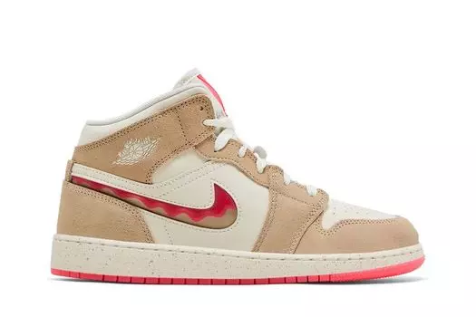 Кроссовки Air Jordan 1 Mid SE GS 'Peanut Butter & Jelly', кремовый
