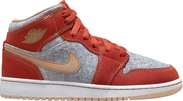 Кроссовки Air Jordan 1 Mid SE GS Denim Red, красный