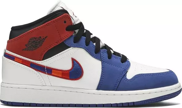 Кроссовки Air Jordan 1 MID SE GS Multicolored Swoosh, белый