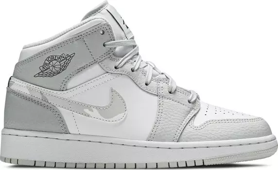 Кроссовки Air Jordan 1 Mid SE GS Swoosh Logo - Grey Camo, белый