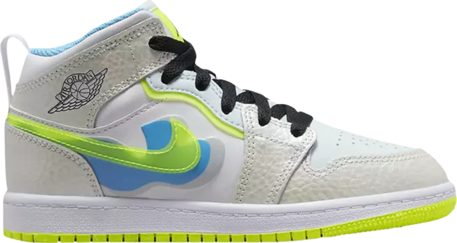 Кроссовки Air Jordan 1 Mid SE PS 'Warped Swoosh', белый