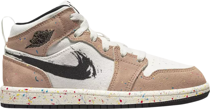 Кроссовки Air Jordan 1 Mid SE PS Brushstroke Paint Splatter, белый