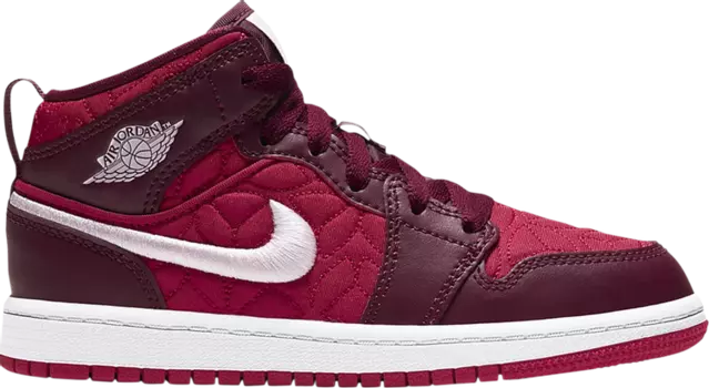 Кроссовки Air Jordan 1 Mid SE PS Red Quilted, красный