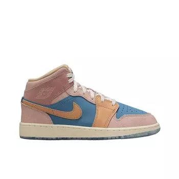 Кроссовки Air Jordan 1 Mid SS GS School, цвет Sturmblau/Grn/Oxford Pink/Roter Sternenstaub/Beige/Sesam