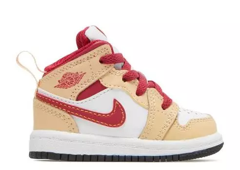 Кроссовки AIR JORDAN 1 MID TD 'LIGHT CURRY CARDINAL RED', белый