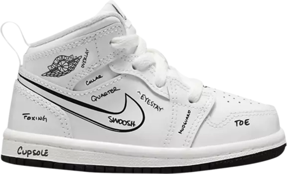 Кроссовки Air Jordan 1 Mid TD Schematic, белый