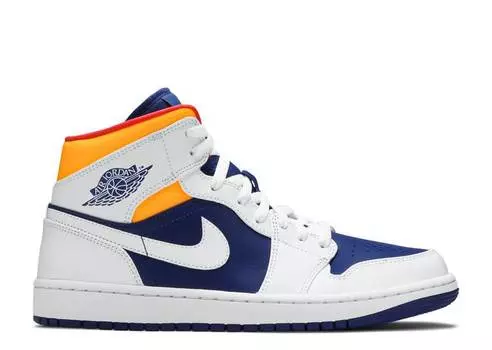 Кроссовки AIR JORDAN 1 MID 'WHITE DEEP ROYAL BLUE', белый