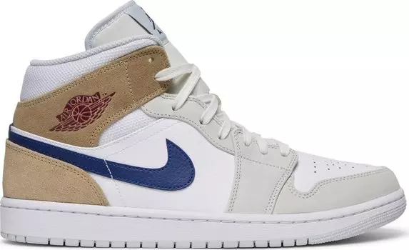 Кроссовки Air Jordan 1 Mid White Khaki Blue Void, белый