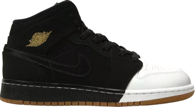 Кроссовки Air Jordan 1 Retro Mid GS Gold and Gum, черный