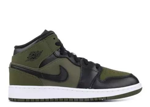 Кроссовки AIR JORDAN 1 RETRO MID GS 'OLIVE CANVAS', оливковый