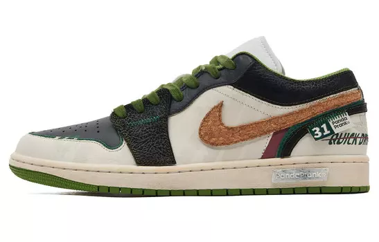 Кроссовки Air Jordan 1 Skateboarding Shoes Men Low-top White/Black/Green, зеленый