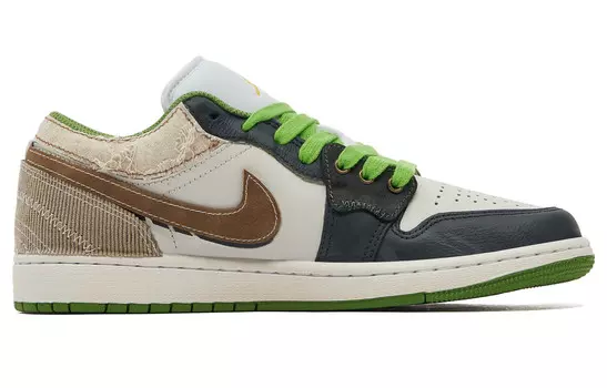 Кроссовки Air Jordan 1 Skateboarding Shoes Men Low-top White/Black/Green, зеленый