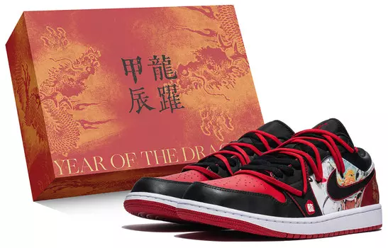 Кроссовки Air Jordan 1 Skateboarding Shoes Men Low-top Red Black, черный