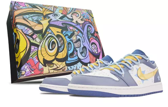 Кроссовки Air Jordan 1 Skateboarding Shoes Men Low-top Blue/White, синий