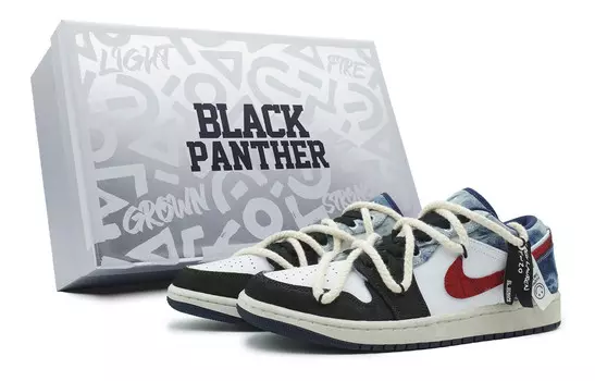 Кроссовки Air Jordan 1 Skateboarding Shoes Men Low-top Black/white/blue, черный