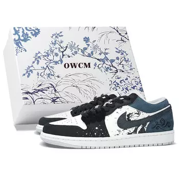 Кроссовки Air Jordan 1 Skateboarding Shoes Unisex Low-top Black/Blue, черный/синий