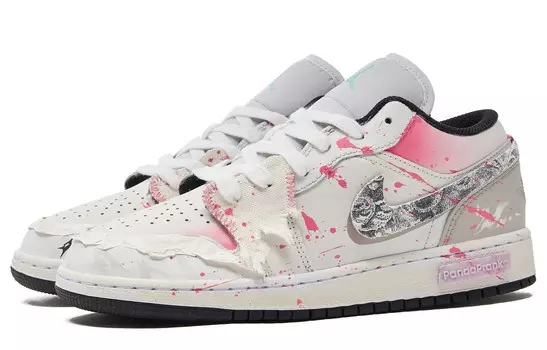 Кроссовки Air Jordan 1 Skateboarding Shoes Women's Low-top Pink/White/Silver, серебряный