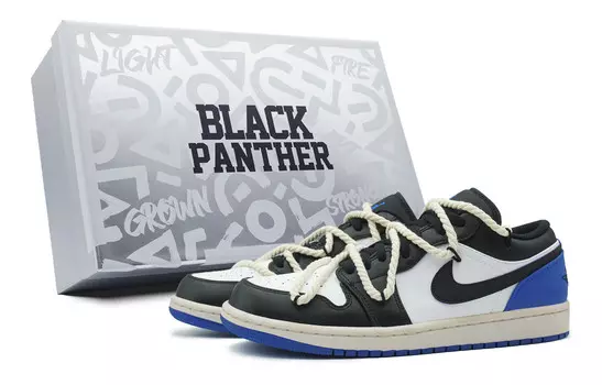 Кроссовки Air Jordan 1 Skateboarding Shoes Women's Low-top Black/white/blue, черный