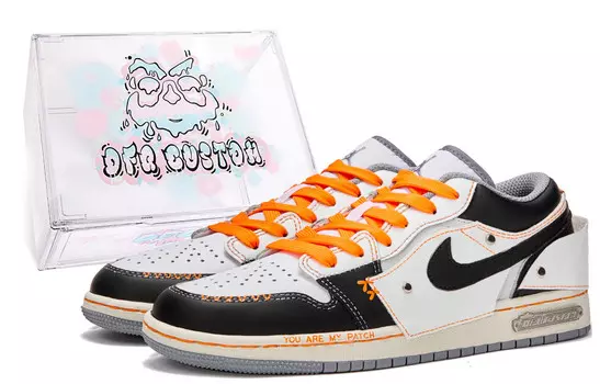 Кроссовки Air Jordan 1 Skateboarding Shoes Women's Low-top Orange/White/Blue/Grey, белый