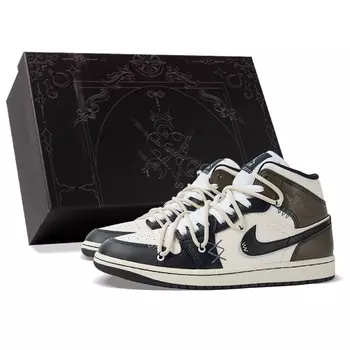 Кроссовки Air Jordan 1 Vintage Basketball Shoes Men Mid-top Back/Brown, черный/коричневый