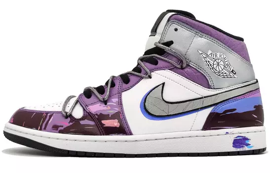 Кроссовки Air Jordan 1 Vintage Basketball Shoes Men Mid-top Pink, Blue, Black, фиолетовый