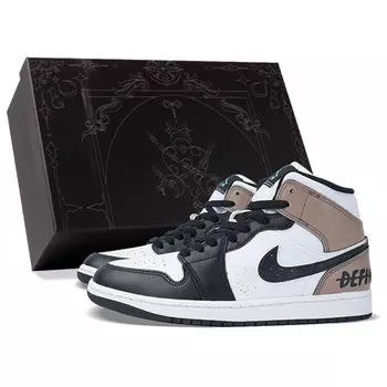 Кроссовки Air Jordan 1 Vintage Basketball Shoes Men Mid-top Back/Brown, черный/коричневый