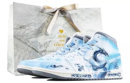Кроссовки Air Jordan 1 Vintage Basketball Shoes Men High-top Blue, белый