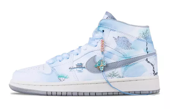 Кроссовки Air Jordan 1 Vintage Basketball Shoes Men Mid-top Blue, белый