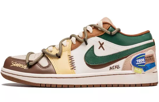 Кроссовки Air Jordan 1 Vintage Basketball Shoes Men Low-top Brownish-white-green, зеленый