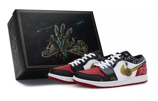 Кроссовки Air Jordan 1 Vintage Basketball Shoes Women's Low-top White/gold, черный/красный/белый