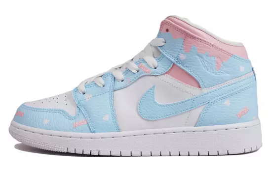 Кроссовки Air Jordan 1 Vintage Basketball Shoes Men High-top White/Blue/Pink, голубой