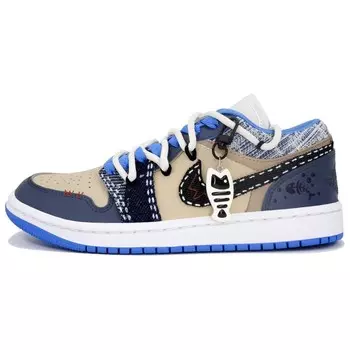 Кроссовки Air Jordan 1 Vintage Basketball Shoes Women's Low-top Beige, синий