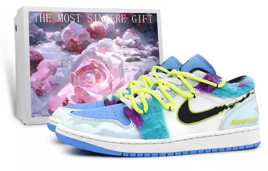 Кроссовки Air Jordan 1 Vintage Basketball Shoes Men Low-top White, синий/белый