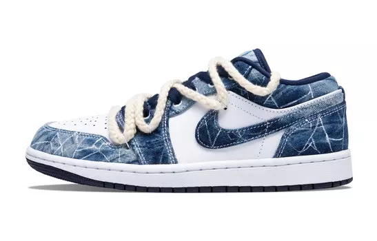 Кроссовки Air Jordan 1 Vintage Basketball Shoes Men Low-top White/Royal Blue, темно-синий